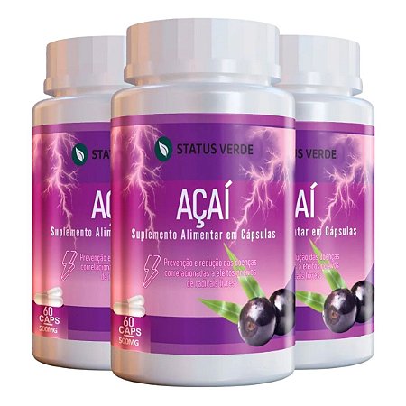 3 Potes Açaí Kit 180 Cáps - Status Verde