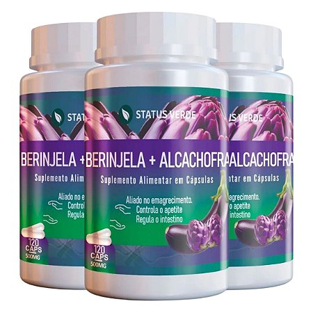 3 Potes Berinjela + Alcachofra Kit 360 Cáps - Status Verde