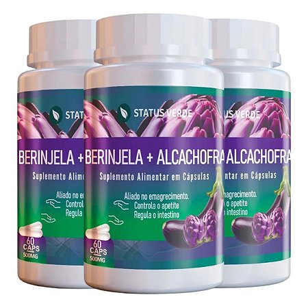 3 Potes Berinjela + Alcachofra Kit 180 Cáps - Status Verde