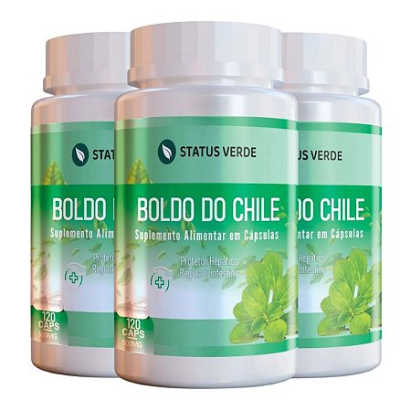 3 Potes Boldo do Chile Kit 360 Cáps - Status Verde