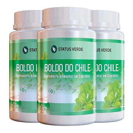 3 Potes Boldo do Chile Kit 180 Cáps - Status Verde