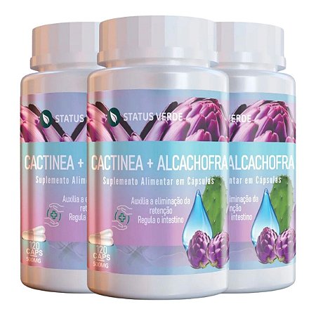 3 Potes Cactinea + Alcachofra Kit 360 Cáps - Status Verde