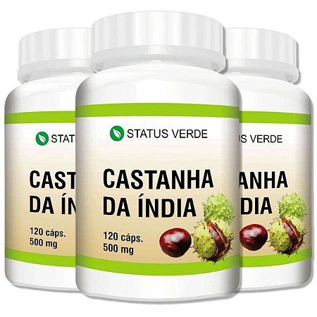 3 Potes Castanha da India Kit 360 Cáps - Status Verde