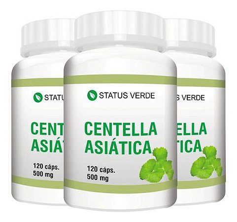 3 Potes Centella Asiática Kit 360 Cáps - Status Verde