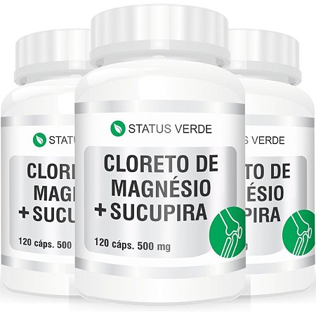 3 Potes Cloreto de Magnésio P.a + Sucupira Kit 360 Cáps - Status Verde