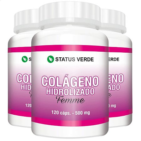 3 Potes Colageno Hidrolizado Femme Kit 360 Cáps - Status Verde