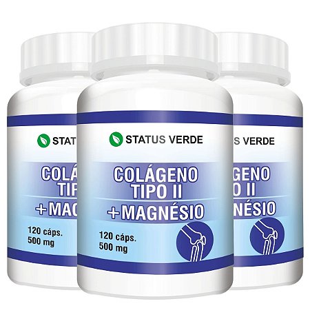 3 Potes Colageno Tipo 2 + Magnésio Kit 360 Cáps - Status Verde