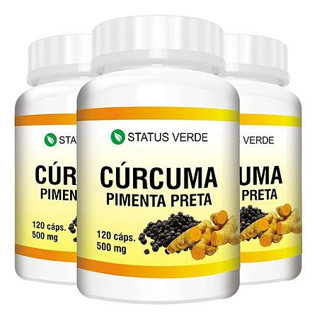 3 Potes Cúrcuma + Pimenta Preta Kit 360 Cáps - Status Verde