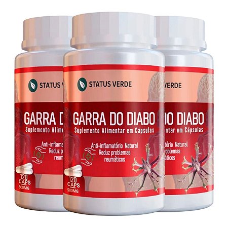 3 Potes Garra do Diabo Kit 360 Cáps - Status Verde