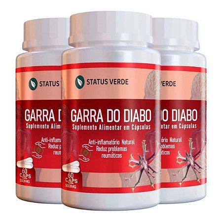 3 Potes Garra do Diabo Kit 180 Cáps - Status Verde