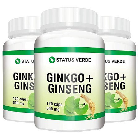 3 Potes Ginkgo Biloba Biloba + Ginseng 120 Cáps - Status Verde