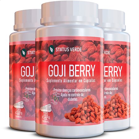 3 Potes Goji Berry Kit 360 Cáps - Status Verde
