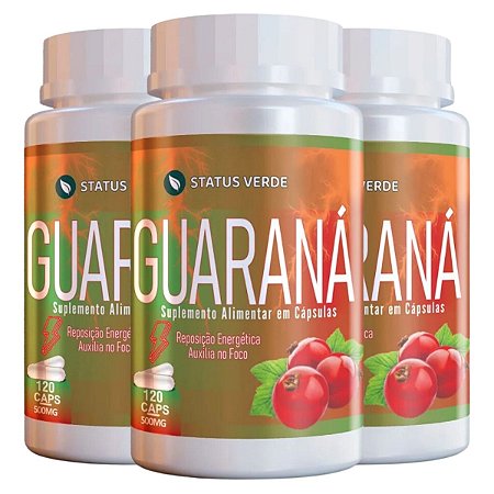 3 Potes Guaraná Kit 360 Cáps - Status Verde