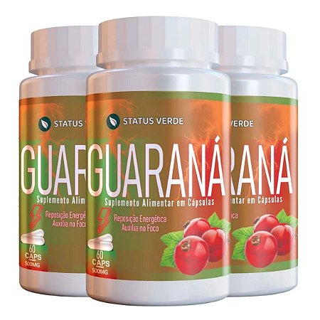 3 Potes Guaraná Kit 180 Cáps - Status Verde