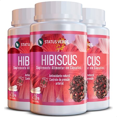 3 Potes Hibiscus Kit 180 Cáps - Status Verde