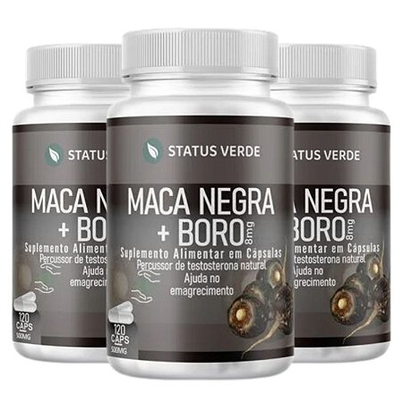 3 Potes Maca Negra + Boro Kit 360 Cáps - Status Verde
