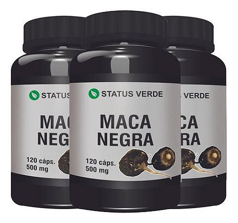 3 Potes Maca Peruana Negra Kit 360 Cáps - Status Verde