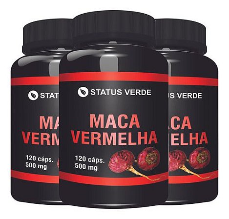 3 Potes Maca Peruana Vermelha Kit 360 Cáps - Status Verde