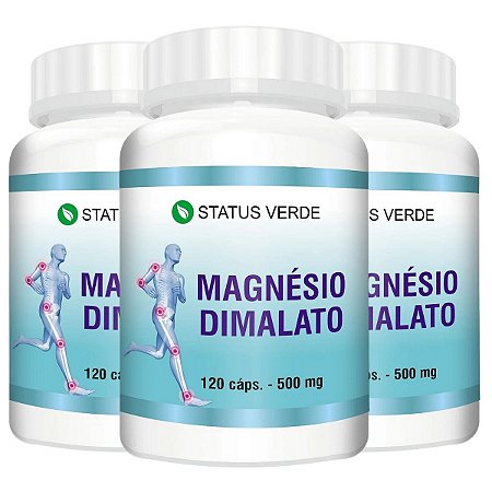 3 Potes Magnésio Dimalato Kit 360 Cáps - Status Verde