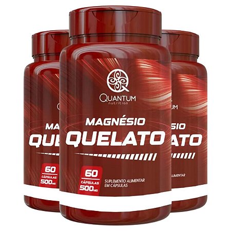3 Potes Magnésio Quelato Kit 180 Cáps - Quantum