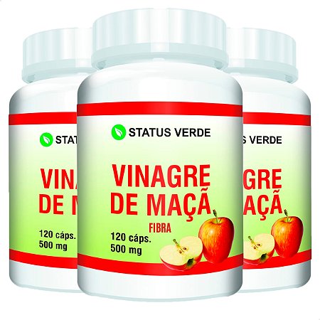 3 Potes Vinagre De Maçã Kit 360 Cáps - Status Verde