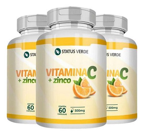 3 Potes Vitamina C + Zinco Kit 180 Cáps - Status Verde