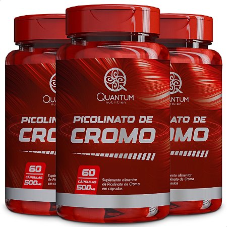 3 Potes Picolinato de Cromo Kit 180 Cáps - Quantum