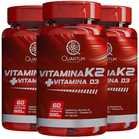 3 Potes Vitamina K2 + Vitamina D3 Kit 180 Cáps - Quantum