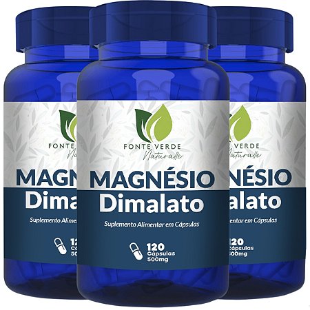 3 Potes Magnésio Dimalato Kit 360 Cáps - Fonte Verde