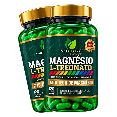 2 Potes Magnésio L-Treonato 120 Cáps - Fonte Verde