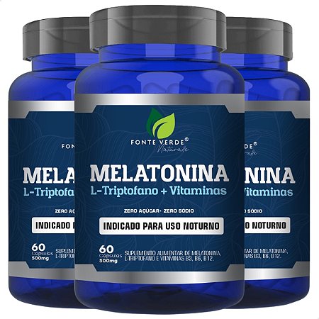 3 Potes Melatonina Kit 180 Cáps - Fonte Verde