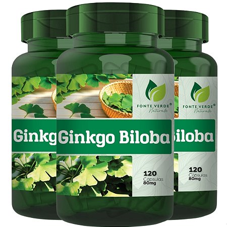 3 Potes Ginkgo Biloba Kit 360 Cáps - Fonte Verde
