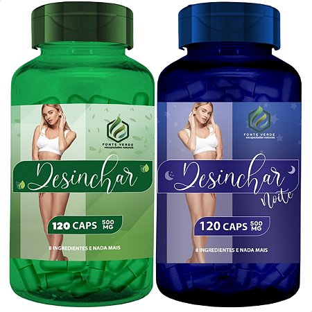 Kit Desinchar Dia e Noite 120 Cáps p/ Pote - Fonte Verde