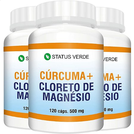3 Potes Cúrcuma + Cloreto de Magnésio Kit 360 Cáps - Status Verde