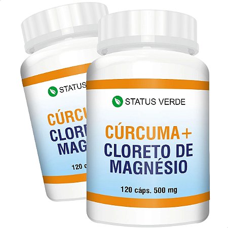 2 Potes Cúrcuma + Cloreto de Magnésio Kit 240 Cáps - Status Verde