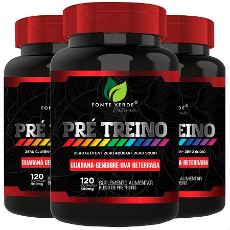 3 Potes Pré Treino Kit 360 Cáps - Fonte Verde