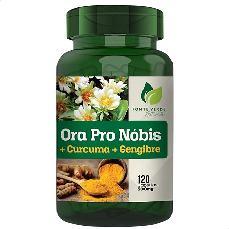 Ora Pro Nóbis + Cúrcuma + Gengibre 120 Cáps - Fonte Verde