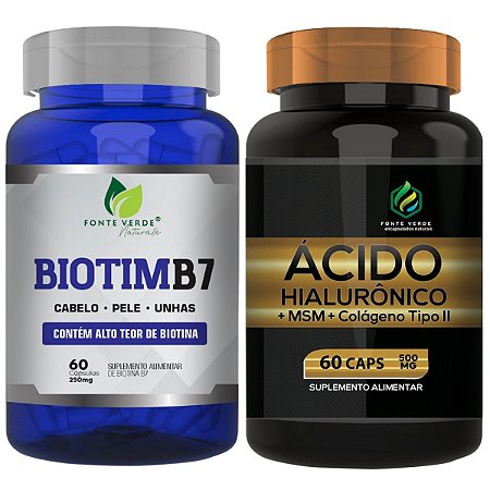Kit BiotimB7 + Ácido Hialurônico 60 Cáps P/ Pote - Fonte Verde