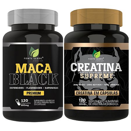 Kit Maca Black + Creatina Supreme 120 Cáps P/ Pote - Fonte Verde