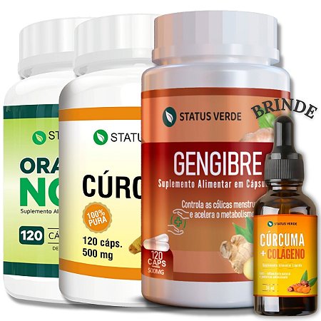 Kit Ora Pro Nóbis + Cúrcuma + Gengibre + Brinde - Status Verde