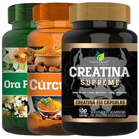 Kit Ora Pro Nóbis + Cúrcuma + Creatina 120 Cáps P/ Pote - Fonte Verde