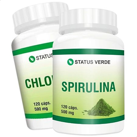 Kit Spirulina + Chlorella 120 Cáps P/ Pote - Status Verde