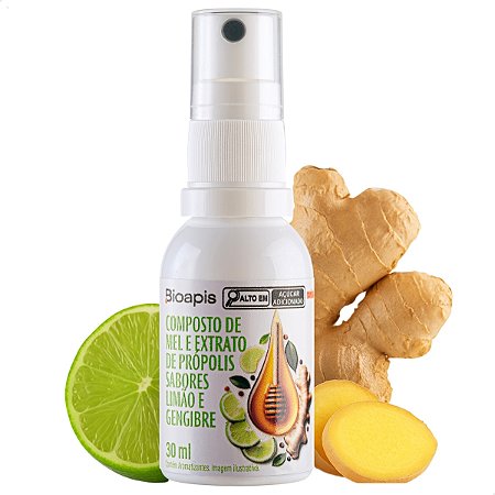 Spray Composto de Mel e Extrato de Própolis 30ml Sabor: Limão e Gengibre - Minamel