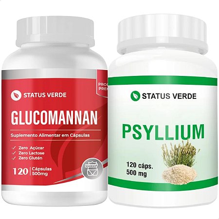 Kit Glucomannan + Psyllium 120 Cáps P/ Pote - Status Verde
