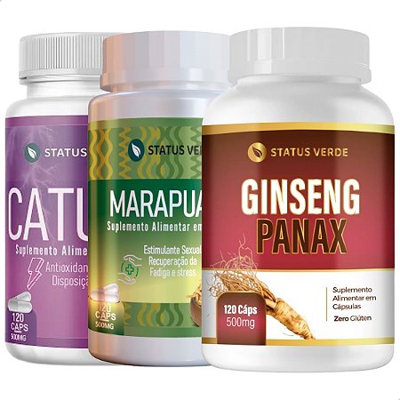 Kit Ginseng + Marapuama + Catuaba 120 Cáps P/ Pote - Status Verde