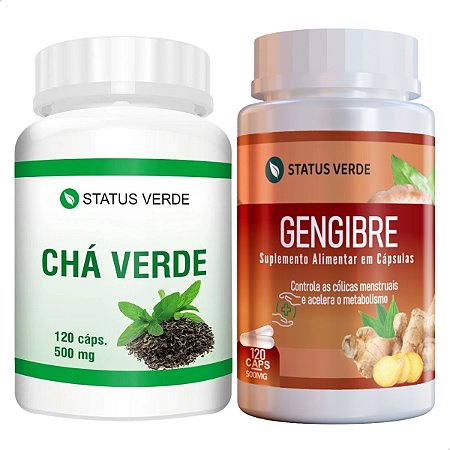 Kit Chá Verde + Gengibre 120 Cáps P/ Pote - Status Verde