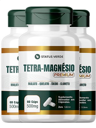3 Potes Tetra Magnésio 60 Cáps - Status Verde