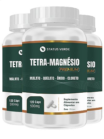3 Potes Tetra Magnésio 120 Cáps - Status Verde