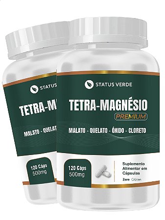 2 Potes Tetra Magnésio 120 Cáps - Status Verde