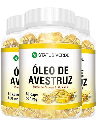 3 Potes Óleo De Avestruz Kit 180 Caps - Status Verde